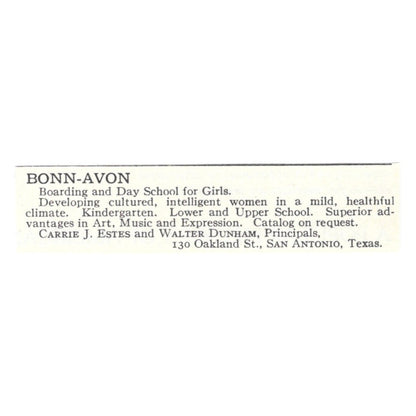 Bonn-Avon Carrie J. Estes Walter Dunham San Antonio TX 1924 Magazine Ad AD8-O9
