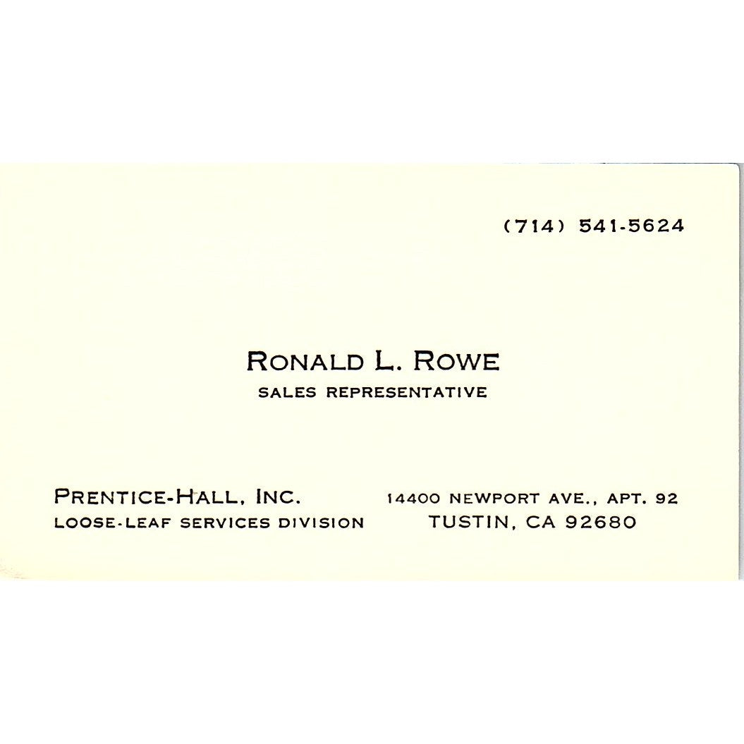 Prentice-Hall, Inc. Ronald L. Rowe Tustin CA Vintage Business Card SSB4-B12