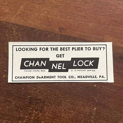 Channel Lock Pliers - Champion DeArment Tool Co Meadville PA 1955 Ad AG1-S1