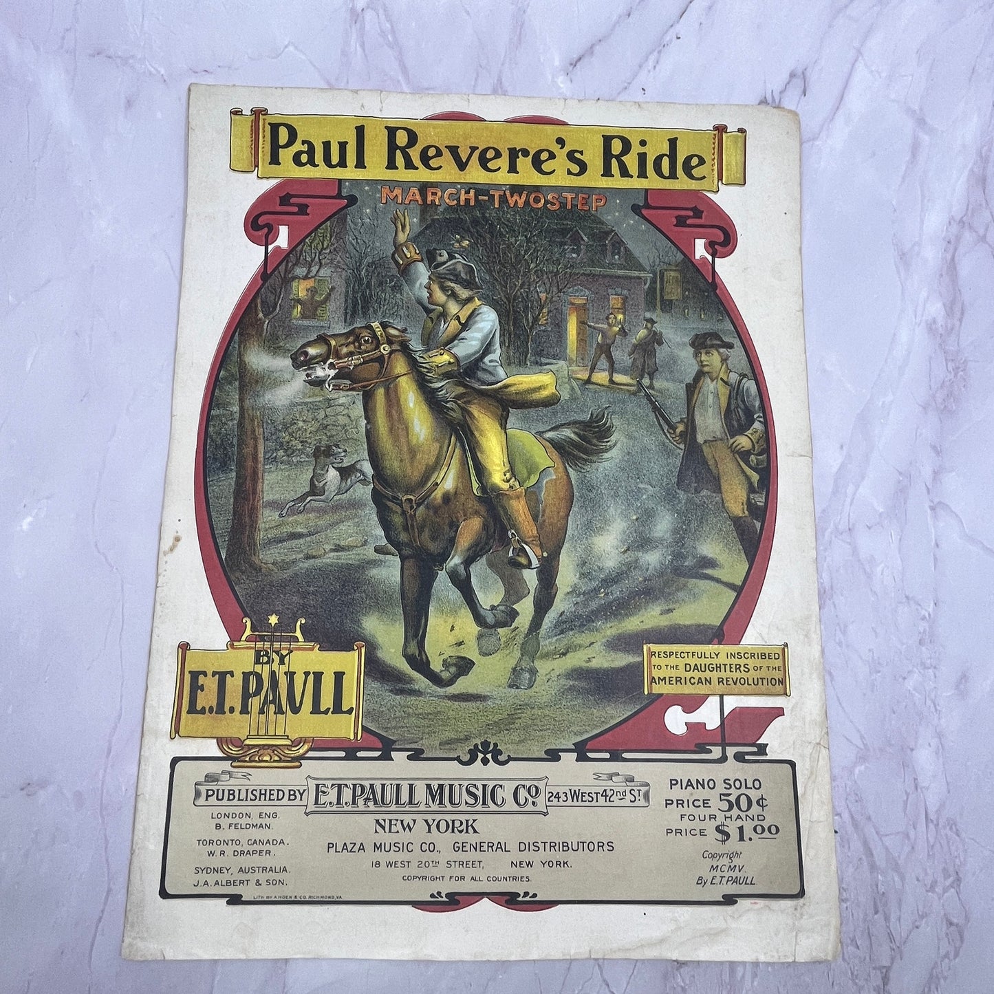 Paul Revere's Ride March-Twostep E.T. Paull 1905 Sheet Music V15