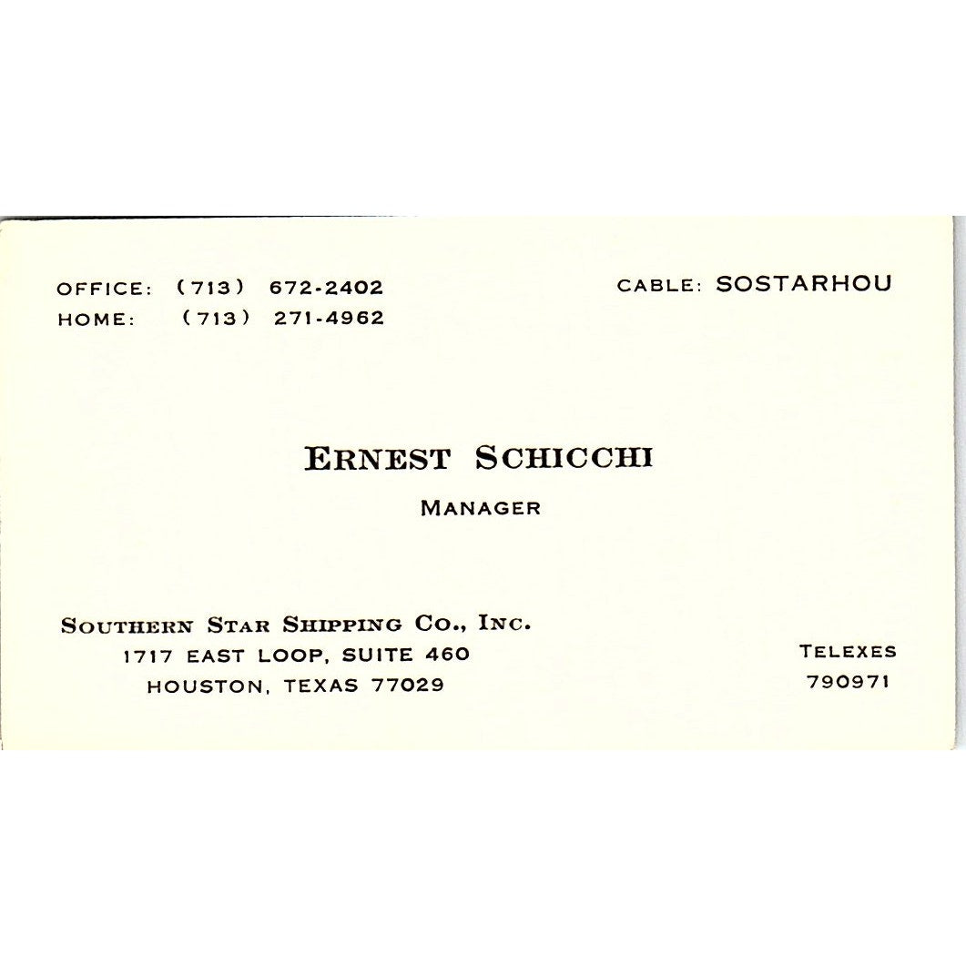 Ernest Schicchi Southern Star Shipping Houston Vintage Business Card SC9-B4