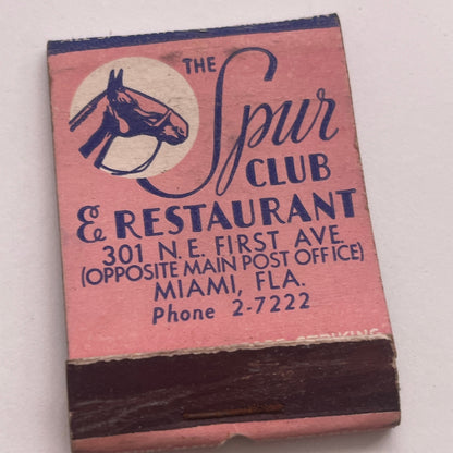 The Spur Club and Restaurant Miami Florida Vintage Matchbook Cover TB8-MB2-8