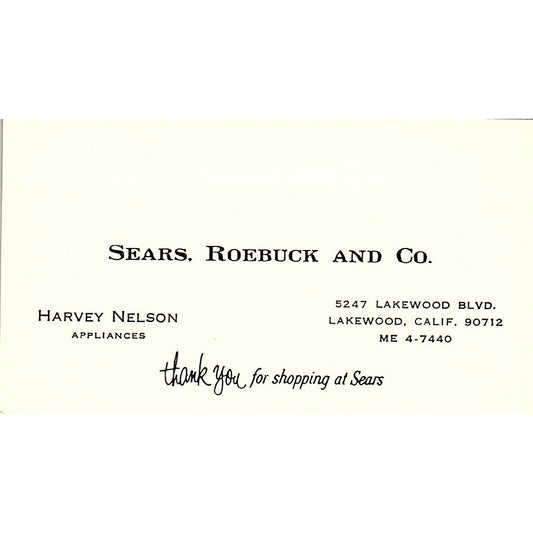 Sears Roebuck And Co. Harvey Nelson Lakewood CA Vintage Business Card SB4-B8