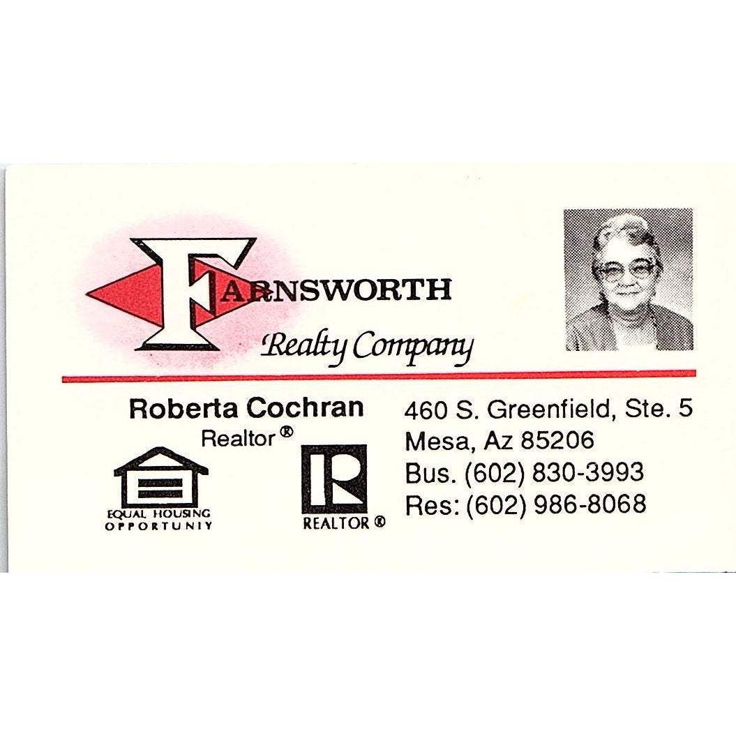 Roberta Cochran Farnsworth Realty Co Mesa AZ Vintage Business Card SD9-B13