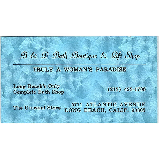 B & D Bath Boutique & Gift Shop Long Beach CA Vintage Business Card SF3-B2
