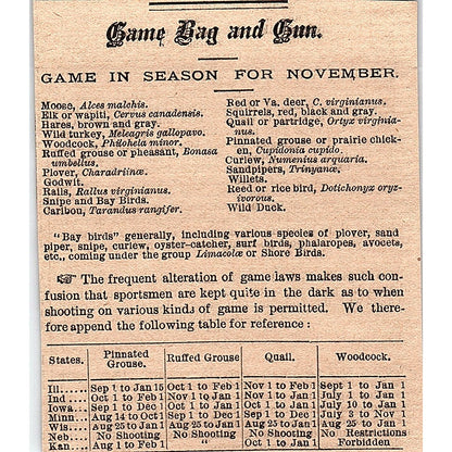 Game Bag and Gun - Game Season for 1878 Article AG2-H3