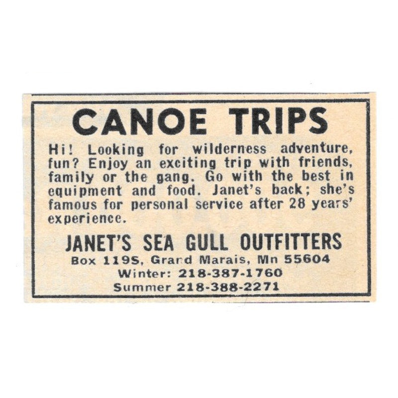 Janet's Sea Gull Outfitters Canoe Trips Grand Marais MN 1977 Ad AF6-S3