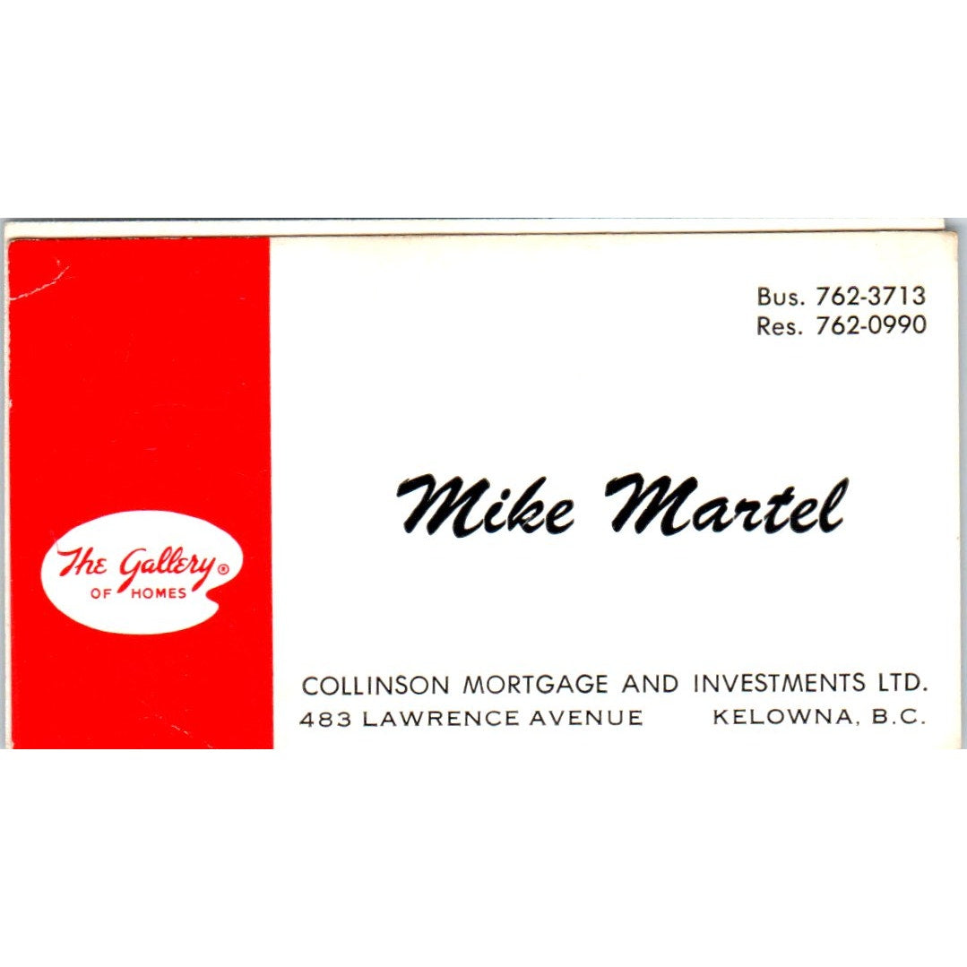 Mike Martel The Gallery of Homes Realty Kelowna BC Vintage Business Card SD8-B2