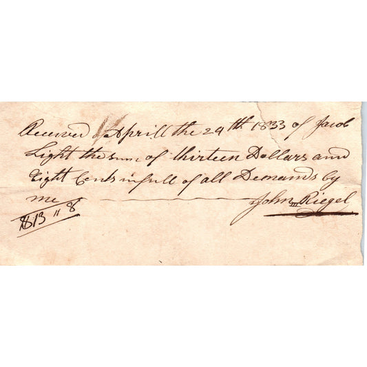 1833 Original Handwritten Letter Jacob Light - John Riegel III D18