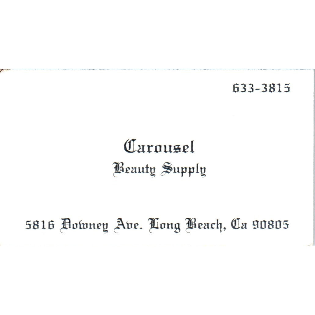 Carousel Beauty Supply Downey Ave Long Beach CA Vintage Business Card SD8-B12