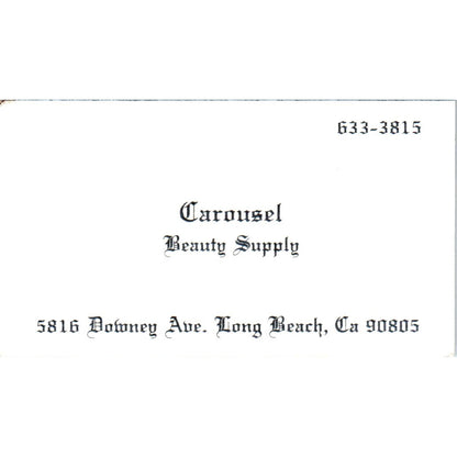Carousel Beauty Supply Downey Ave Long Beach CA Vintage Business Card SD8-B12