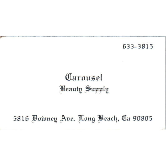 Carousel Beauty Supply Downey Ave Long Beach CA Vintage Business Card SD8-B12