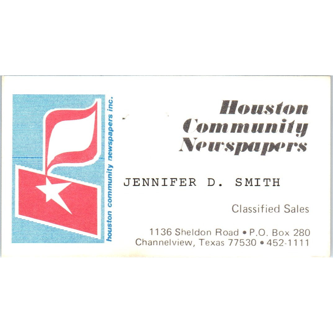Houston Community Newspapers Jennifer D. Smith Channelview Business Card SE3-B2