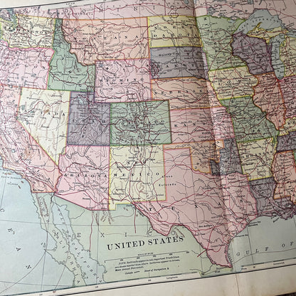 Map of the United States 2 Page Fold Out Map 1901 Map V14-1