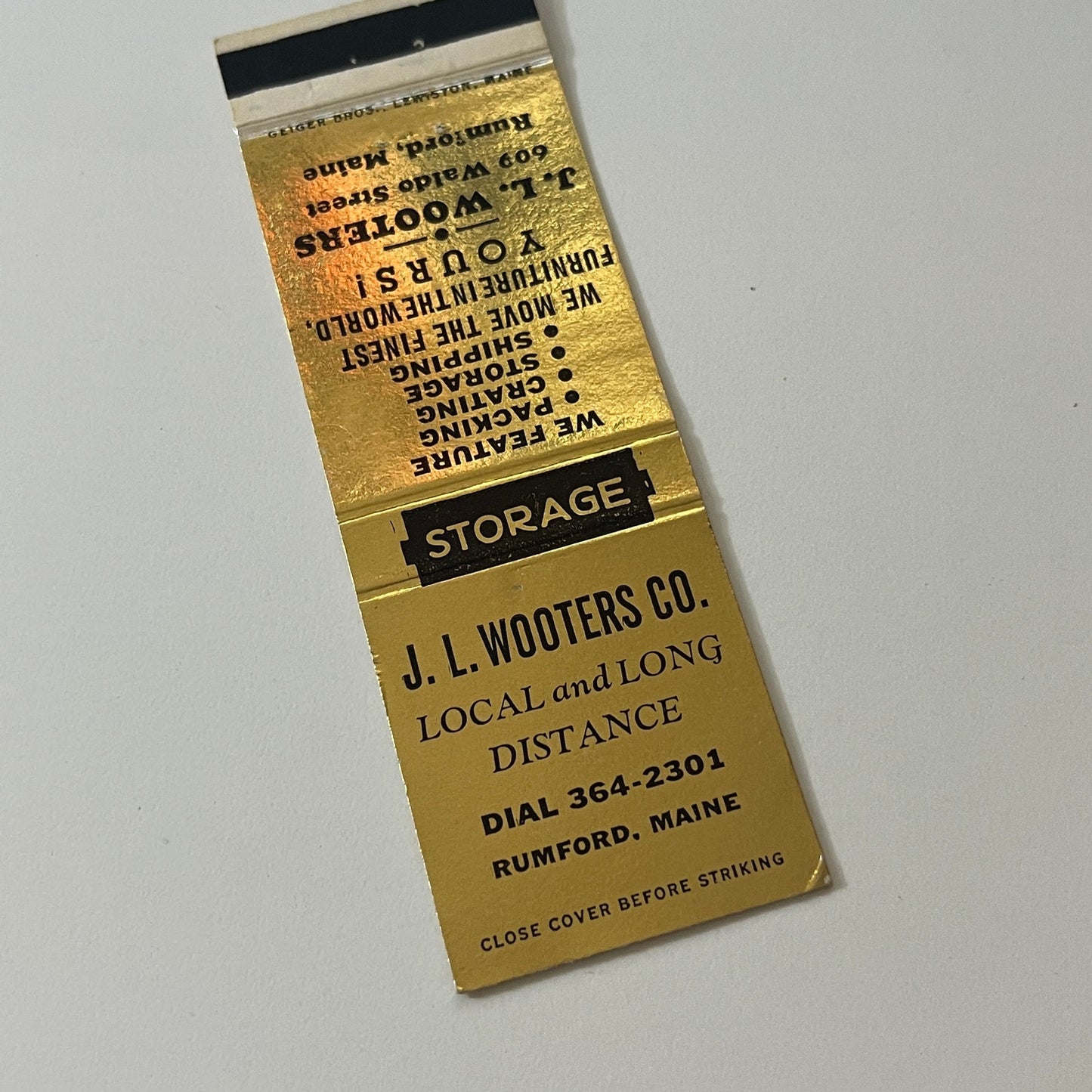 J.L. Wooters & Co Rumford Maine Vintage Matchbook Cover MB59-4
