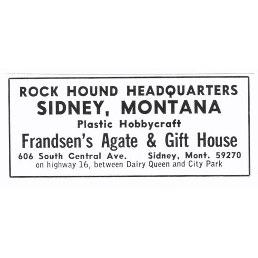 Frandsen's Agate & Gift House Sidney Montana 1972 Ad AF8-S6