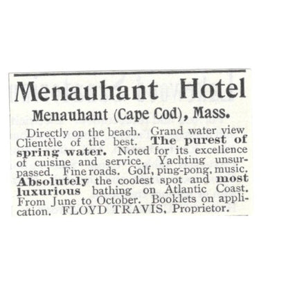 Menauhant Hotel Cape Cod MA Floyd Travis 1903 Magazine Ad AF7-SS3