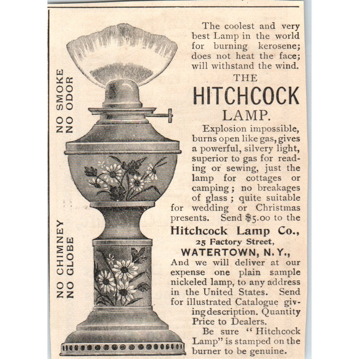 The Hitchcock Lamp Factory Street Watertown New York 1892 Magazine Ad AB6-3