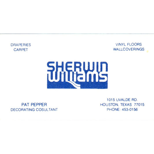 Sherwin-Williams Paint Store Pat Pepper Houston TX Vintage Business Card SD8-B14