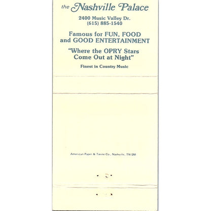 Fiddlers Inn & Nashville Palace Music Valley Drive Vintage Matchbook MM4-10