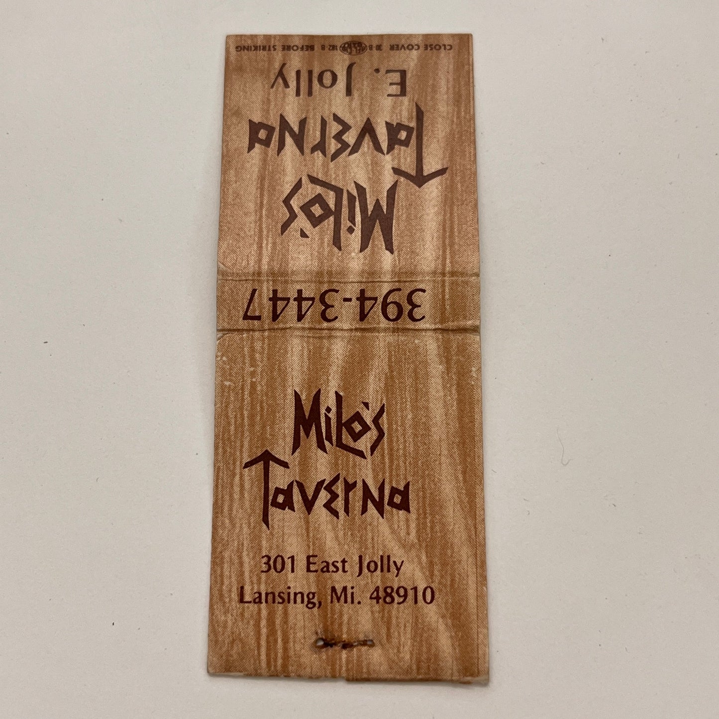 Milo's Taverna E. Jolly Lansing MI Vintage Matchbook TB6-MB2-15