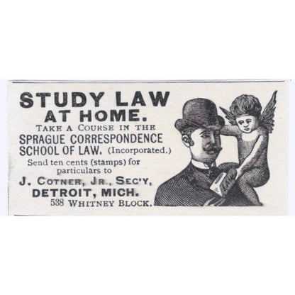 Study Law at Home J. Cotner Jr. Detroit MI 1893 Judge Magazine Ad AB9-SB