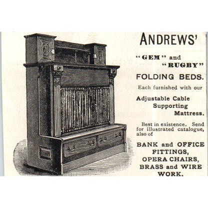 Andrews' Gem & Buggy Folding Beds Murphy Bed c1890 Victorian Ad AE8-CH10