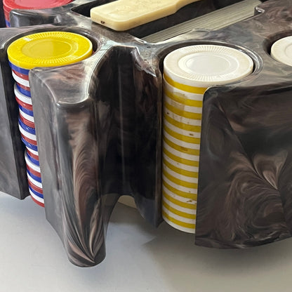 Vintage Marble Bakelite Spade Shaped Poker Chip Spinning Caddy Card Holder CTG2