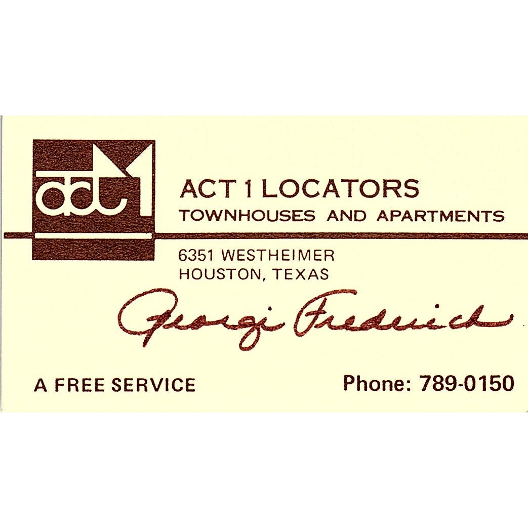 Georgi Frederick Act 1 Locators Houston TX Vintage Business Card SE3-B15