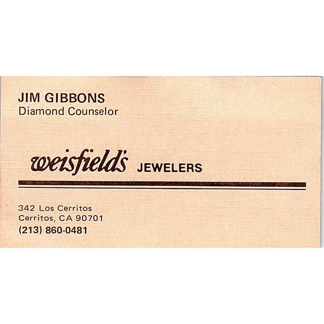 Weisfield's Jewelers Jim Gibbons Cerritos CA Vintage Business Card SB4-B1