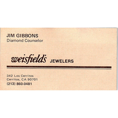 Weisfield's Jewelers Jim Gibbons Cerritos CA Vintage Business Card SB4-B1