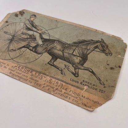 Jerome Eddy Horse Food Oldham and Colvin Falmouth 1880s Trade Card AG8-H4