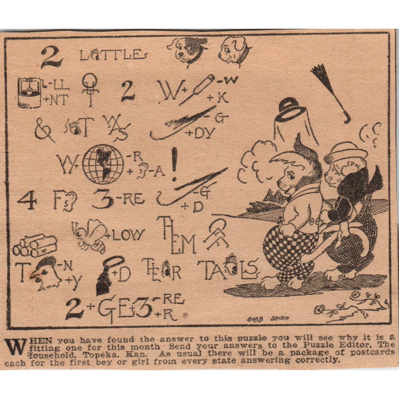 Rebus Puzzle Anthropomorphic Dogs 1923 Magazine Ad Clip AE1-2