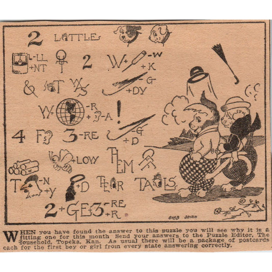 Rebus Puzzle Anthropomorphic Dogs 1923 Magazine Ad Clip AE1-2