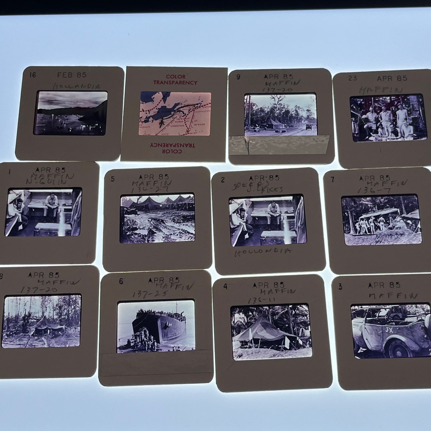 WWII 1940s - 12 Slides of United States Soldier at Maffin Bay TB8-SL1
