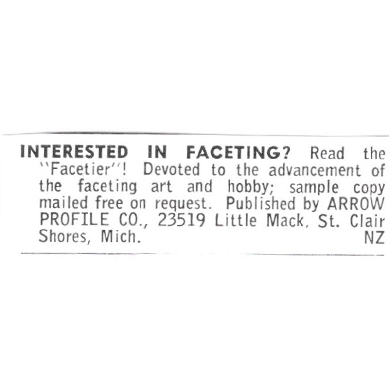 Arrow Profile Co Gem Faceting St. Clair Shores Michigan 1972 Ad AF8-S8