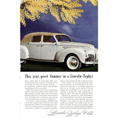 Lincoln Zephyr V-12 Automobile Car - Vintage Magazine Ad D20