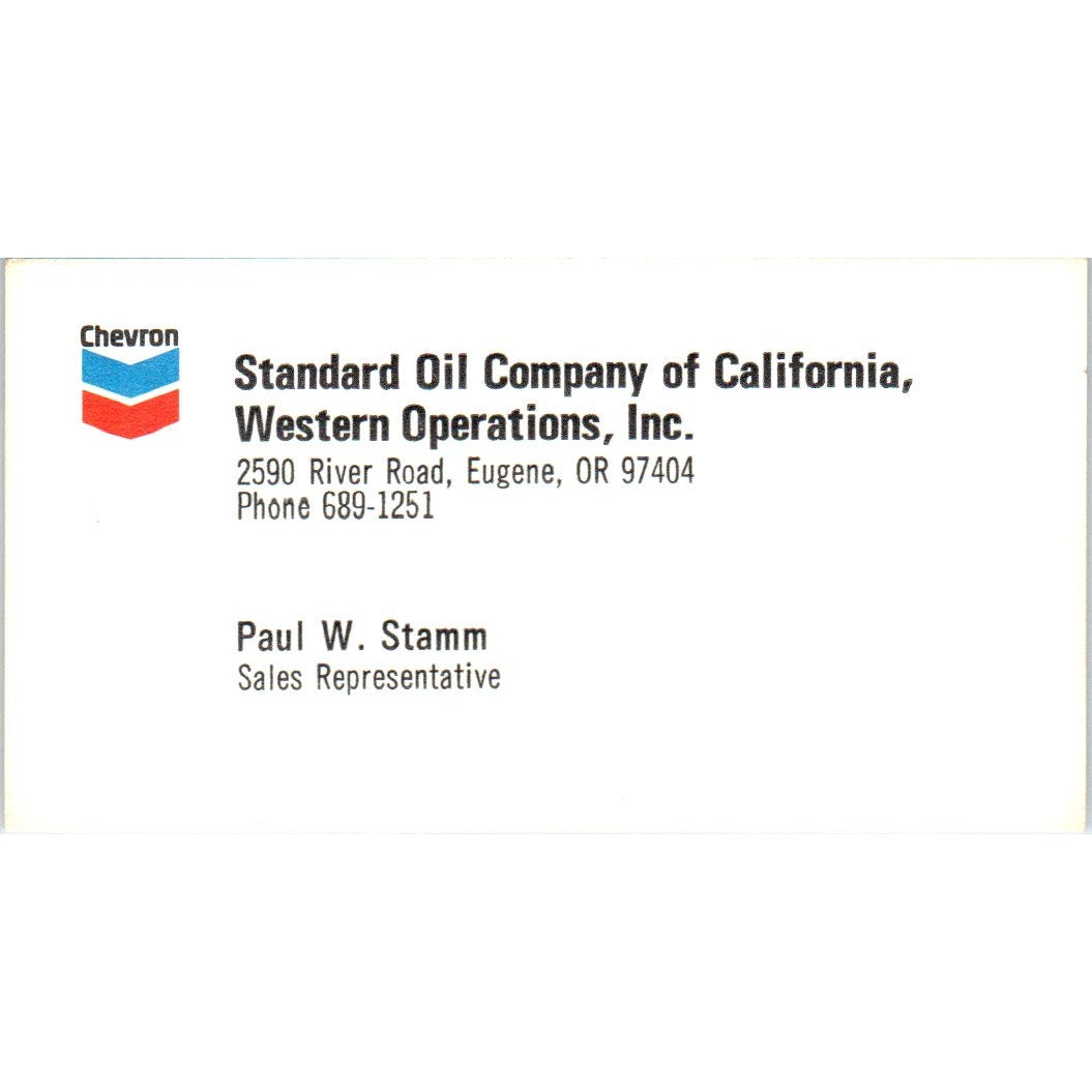 Paul W. Stamm Eugene OR Chevron Standard Oil Of California Business Card SD8-B21