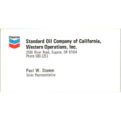 Paul W. Stamm Eugene OR Chevron Standard Oil Of California Business Card SD8-B21