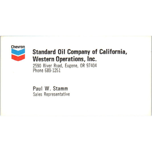 Paul W. Stamm Eugene OR Chevron Standard Oil Of California Business Card SD8-B21