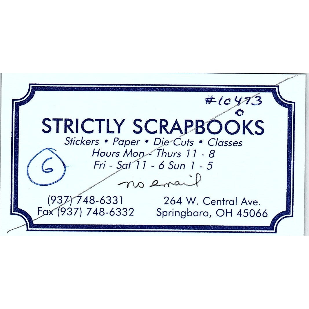 Strictly Scrapbooks Springboro OH Vintage Business Card SC9-B11