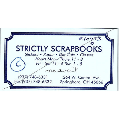 Strictly Scrapbooks Springboro OH Vintage Business Card SC9-B11