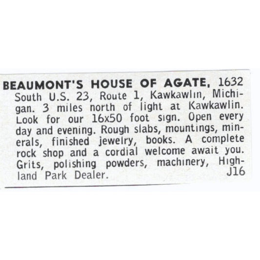 Beaumont's House of Agate Kawkawlin MI 1964 Magazine Ad AB6-LJS8