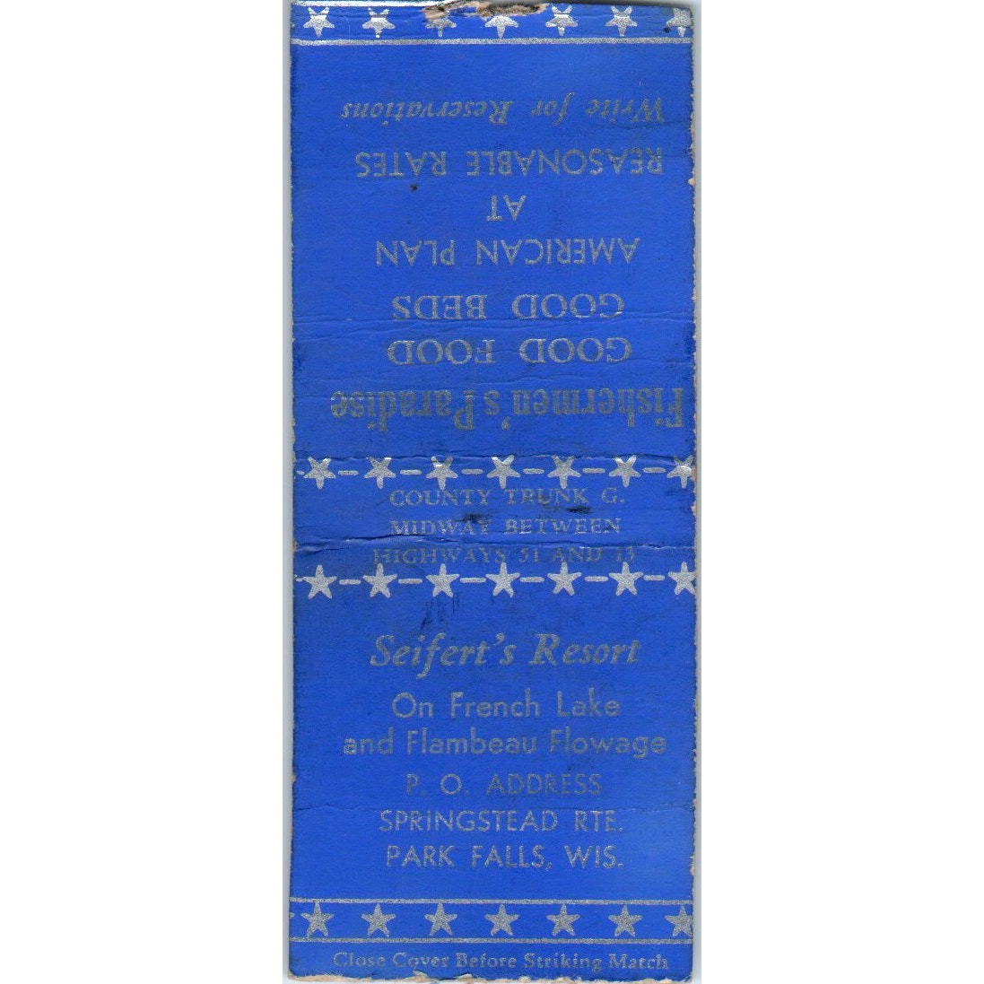 Seifert's Resort on French Lake Flambeau Flowage Park Falls WI Matchbook SD2-Y13