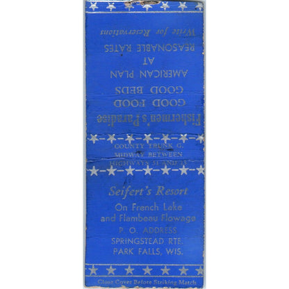 Seifert's Resort on French Lake Flambeau Flowage Park Falls WI Matchbook SD2-Y13