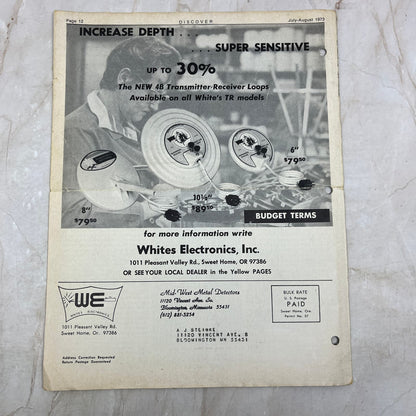 1973 Jul/Aug White's Electronics Discover Newsletter Treasure Hunting OR M19