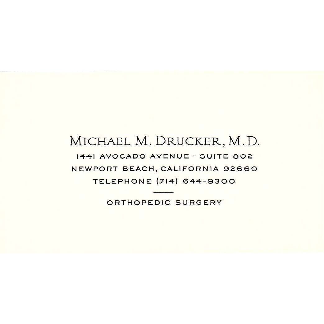 Orthopedic Surgery, Michael M. Drucker, M.D., Newport Beach, CA Business Card Sf3-B8