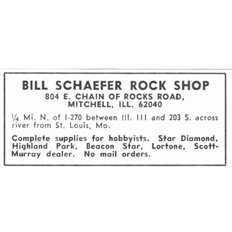 Bill Schaefer Rock Shop Mitchell Illinois 1972 Ad AF8-S5