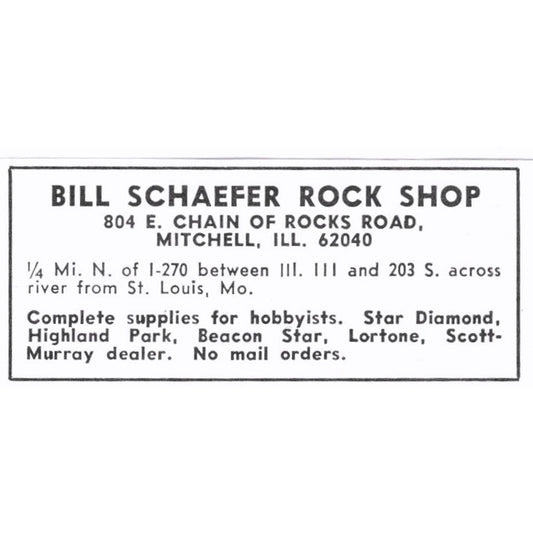 Bill Schaefer Rock Shop Mitchell Illinois 1972 Ad AF8-S5