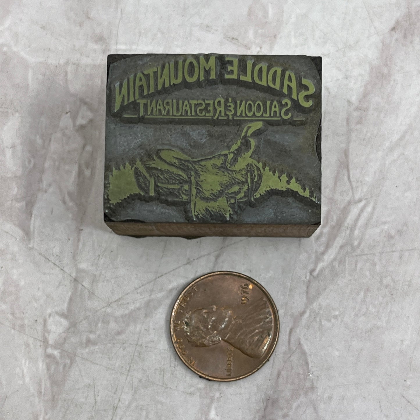 Retro Saddle Mountain Saloon & Restaurant Letterpress Printers Block Plate SF5